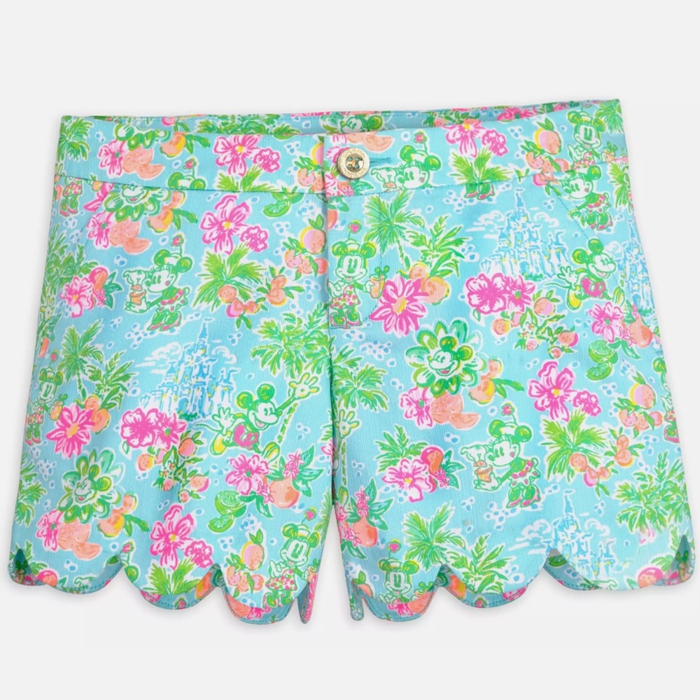 Disney by Lilly Pulitzer Blue Floral‎ Scalloped Shorts Limited Edition